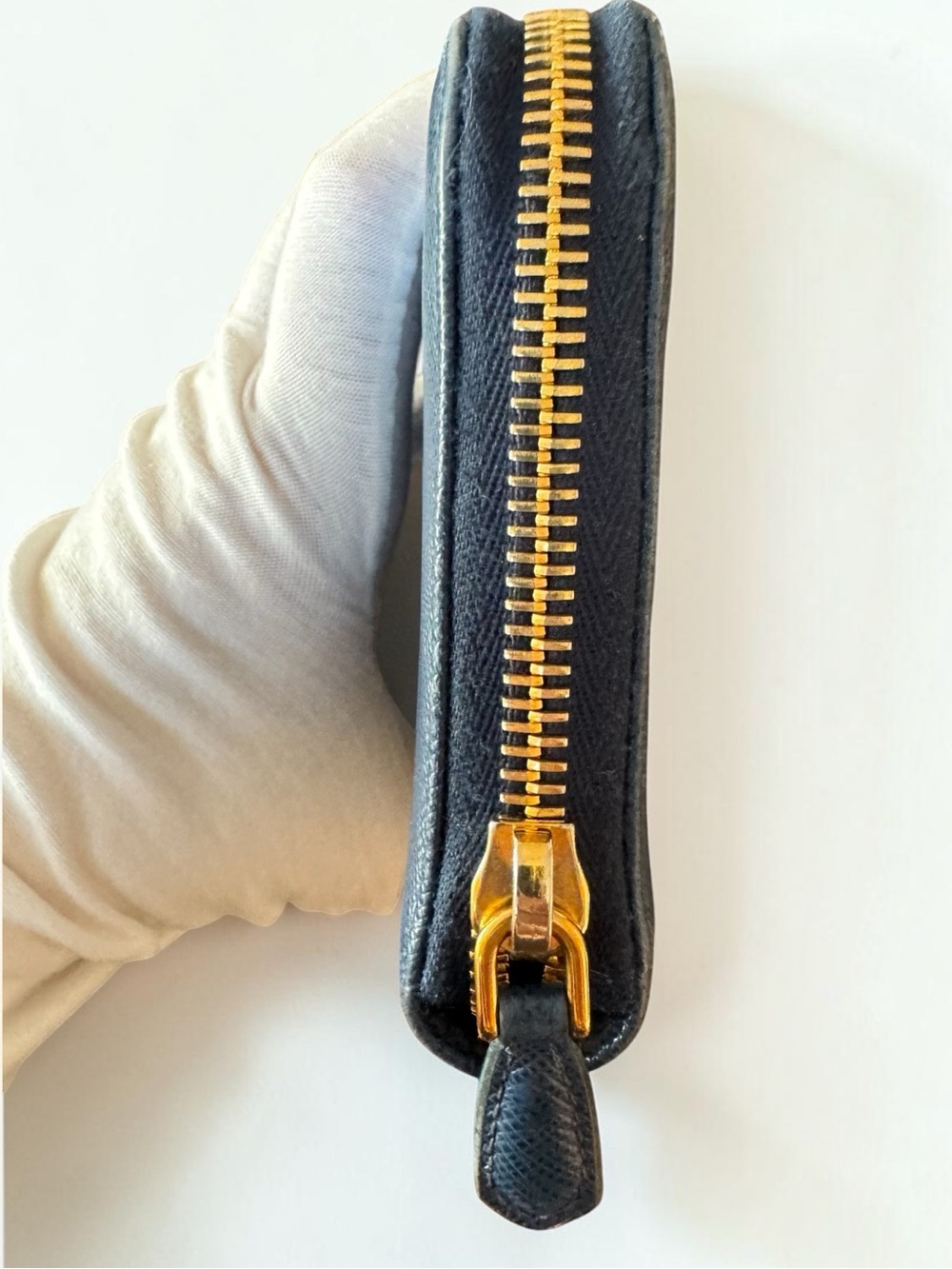 Excellent Blue Prada Zip-Around Wallet with Gold Accents - Picture 6 of 11